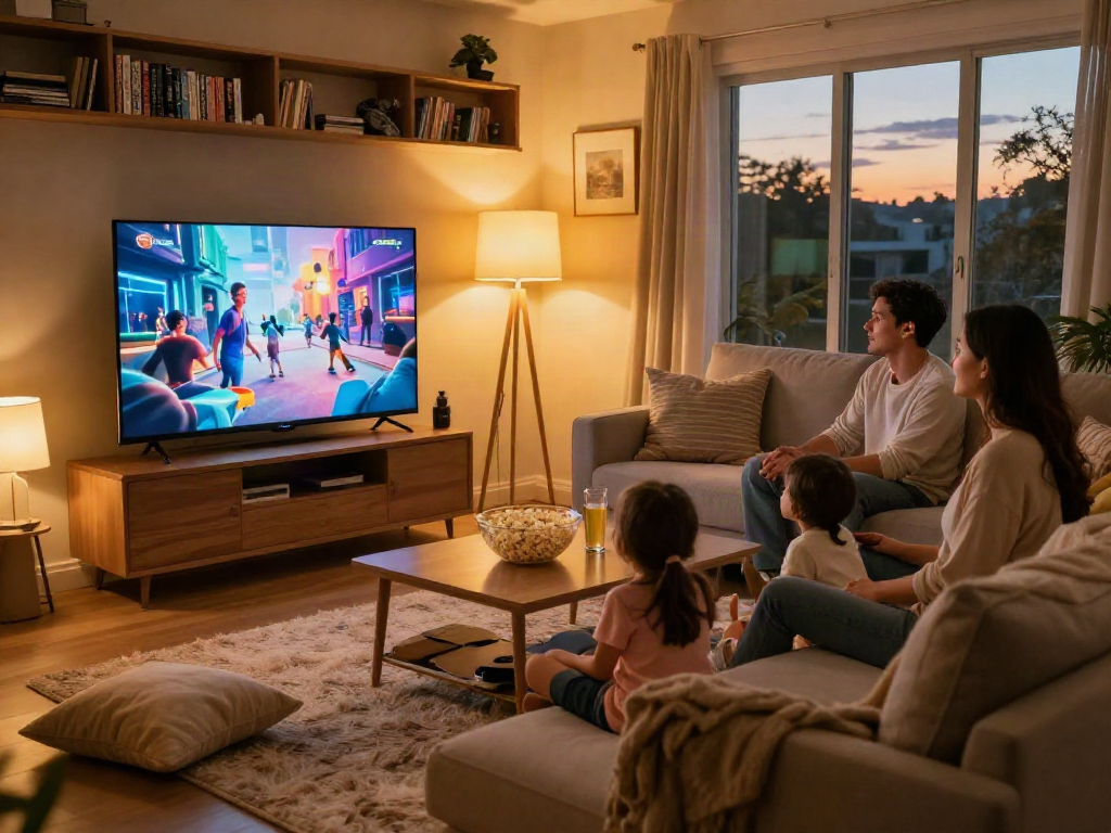 Enjoy family bonding with Iron tv pro in a cozy living room setting.